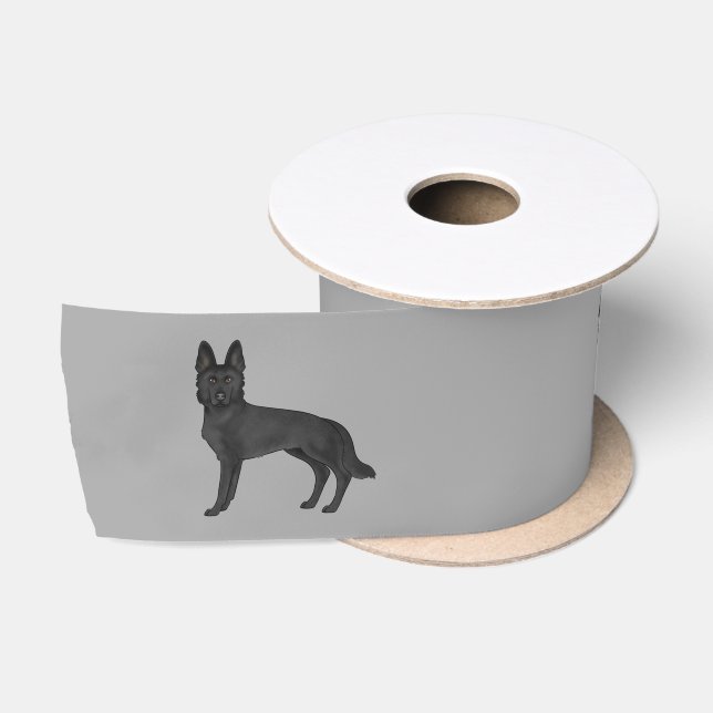 Black German Shepherd Cute Cartoon Dogs Grey Satin Ribbon (Spool)