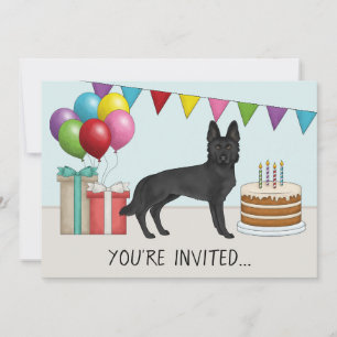 Black German Shepherd Cute Dog Colourful Birthday Invitation