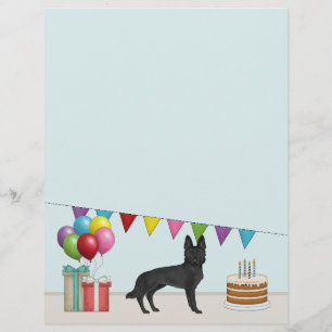 Black German Shepherd Cute GSD Colourful Birthday Letterhead