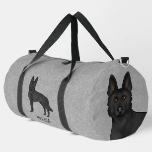 Black German Shepherd Dog And Custom Name Grey Duffle Bag
