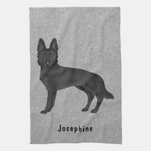 Black German Shepherd Dog And Custom Name Grey Kitchen Towel