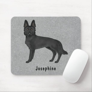 Black German Shepherd Dog And Custom Name Grey Mouse Pad