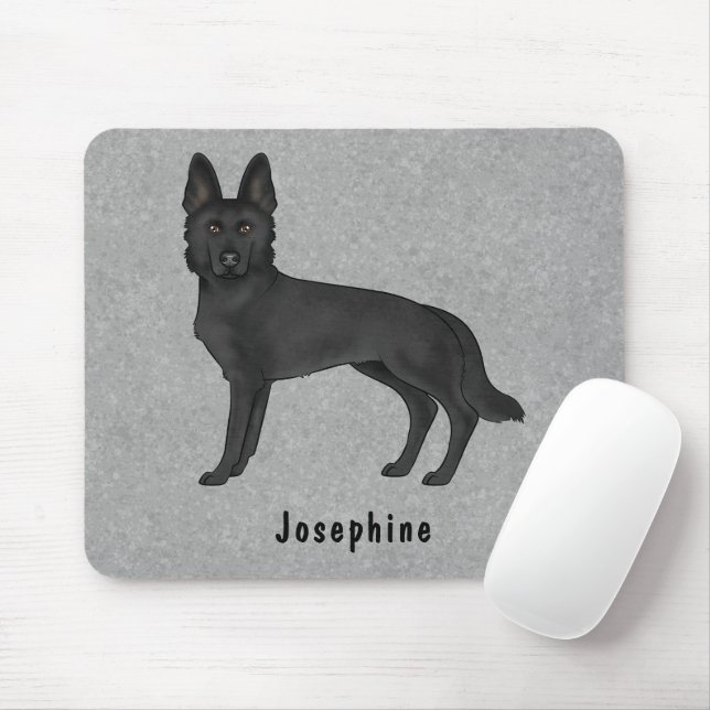 Black German Shepherd Dog And Custom Name Grey Mouse Pad (With Mouse)
