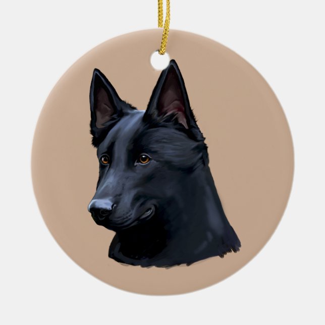 Black German Shepherd Dog Ceramic Ornament (Front)