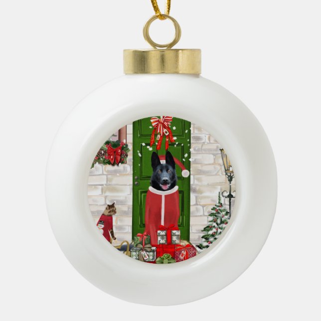 Black German Shepherd Dog Christmas Ceramic Ball Christmas Ornament (Front)