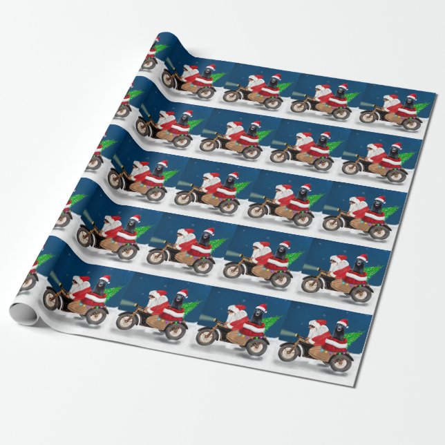 Black German Shepherd Dog Christmas Santa Claus   Wrapping Paper (Unrolled)