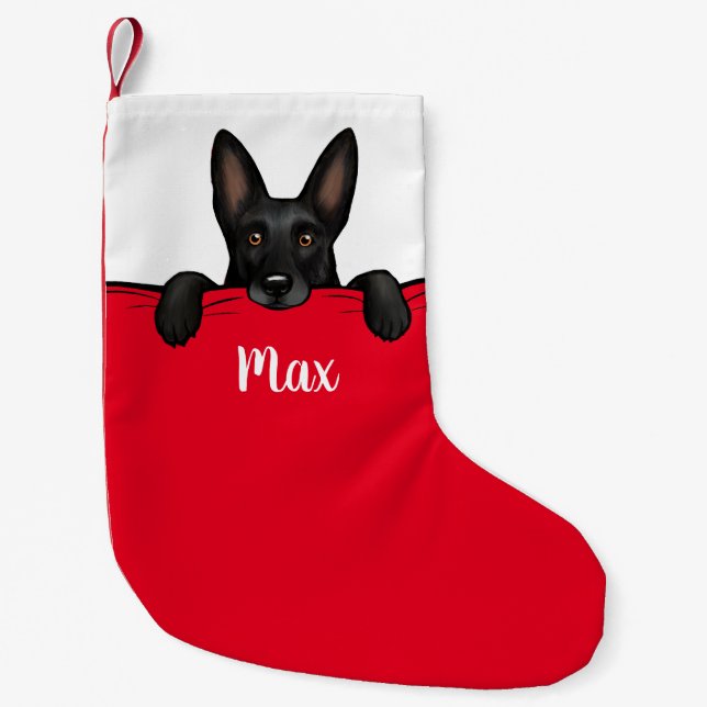 Black German Shepherd Dog Cute Personalized Small Christmas Stocking (Front)