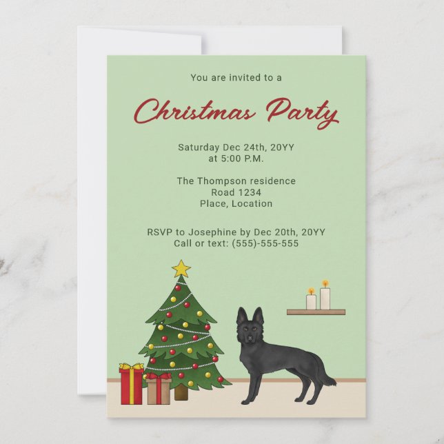 Black German Shepherd Dog Festive Christmas Party Invitation (Front)