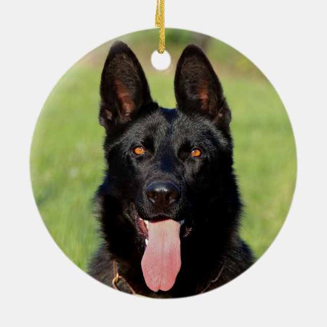 Black German Shepherd Dog - GSD Puppy Ceramic Ornament (Back)