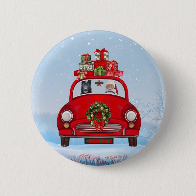 Black German Shepherd Dog In Car With Santa Claus  2 Inch Round Button (Front)