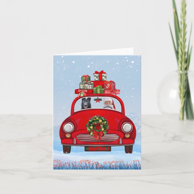 Black German Shepherd Dog In Car With Santa Claus  Card (Front)