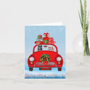 Black German Shepherd Dog In Car With Santa Claus  Card