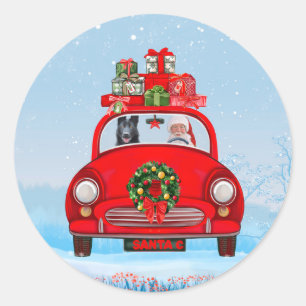 Black German Shepherd Dog In Car With Santa Claus  Classic Round Sticker