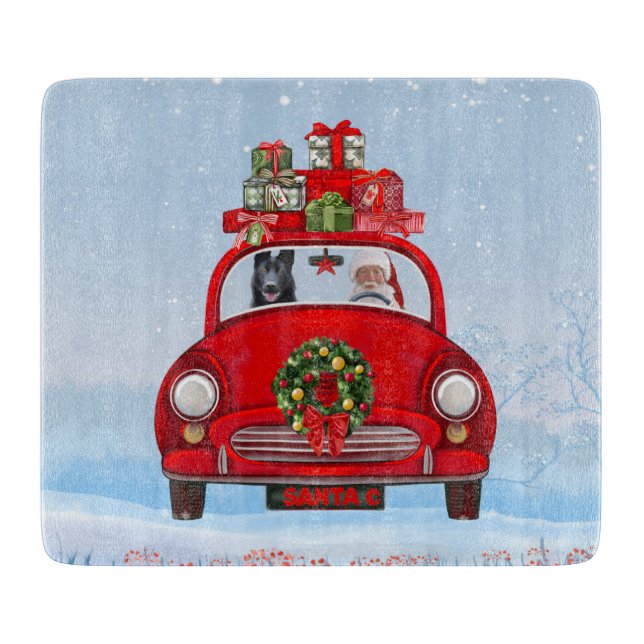 Black German Shepherd Dog In Car With Santa Claus  Cutting Board (Front)