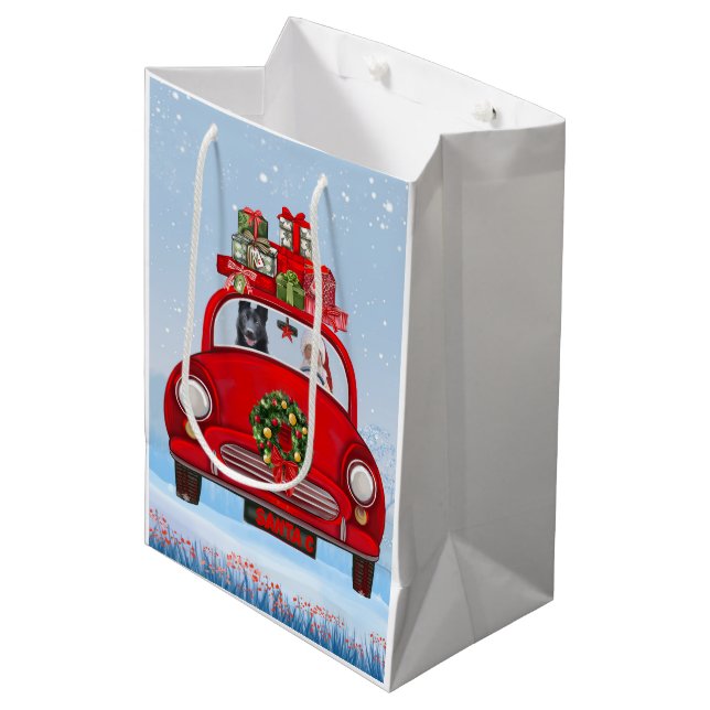 Black German Shepherd Dog In Car With Santa Claus  Medium Gift Bag (Front Angled)