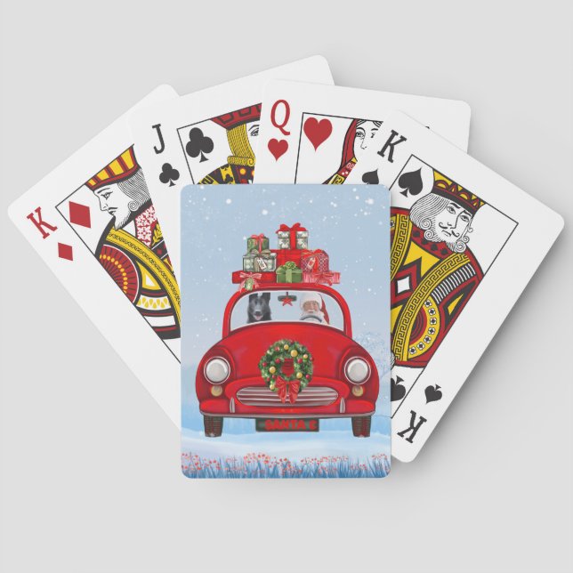 Black German Shepherd Dog In Car With Santa Claus  Playing Cards (Back)