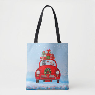 Black German Shepherd Dog In Car With Santa Claus Tote Bag