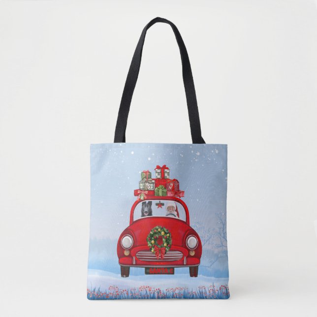 Black German Shepherd Dog In Car With Santa Claus  Tote Bag (Front)