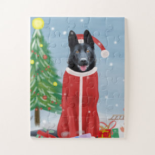 Black German Shepherd Dog in Snow Christmas Gifts  Jigsaw Puzzle