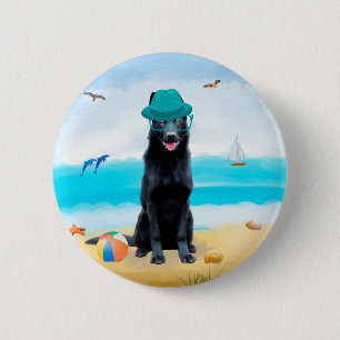 Black German Shepherd Dog on Beach 2 Inch Round Button