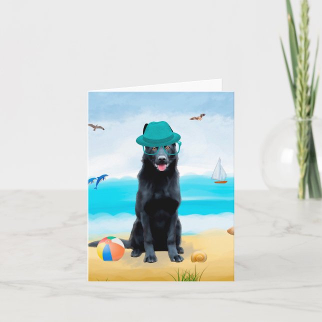 Black German Shepherd Dog on Beach Card (Front)