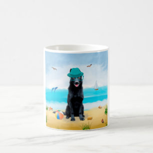 Black German Shepherd Dog on Beach Coffee Mug