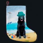 Black German Shepherd Dog on Beach Small Christmas Stocking<br><div class="desc">Black German Shepherd dog sitting on beach is a perfect gift idea for someone who love this dog breed.</div>