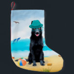Black German Shepherd Dog on Beach Small Christmas Stocking<br><div class="desc">Black German Shepherd dog sitting on beach is a perfect gift idea for someone who love this dog breed.</div>