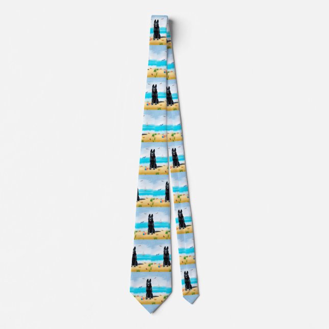 Black German Shepherd Dog on Beach Tie (Front)