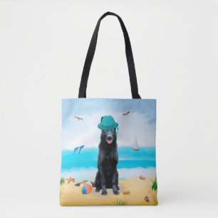 Black German Shepherd Dog on Beach Tote Bag
