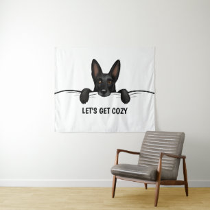 Black German Shepherd Dog Tucked in Bed Tapestry