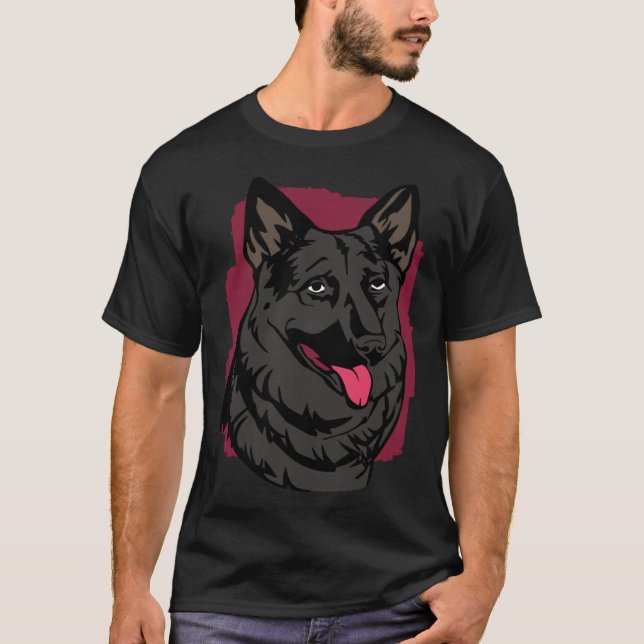 Black German Shepherd Face Artwork T-Shirt (Front)