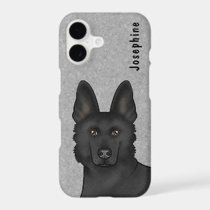 Black German Shepherd Head And Custom Name On Grey