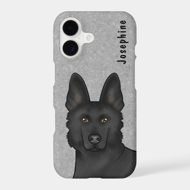 Black German Shepherd Head And Custom Name On Grey (Back)