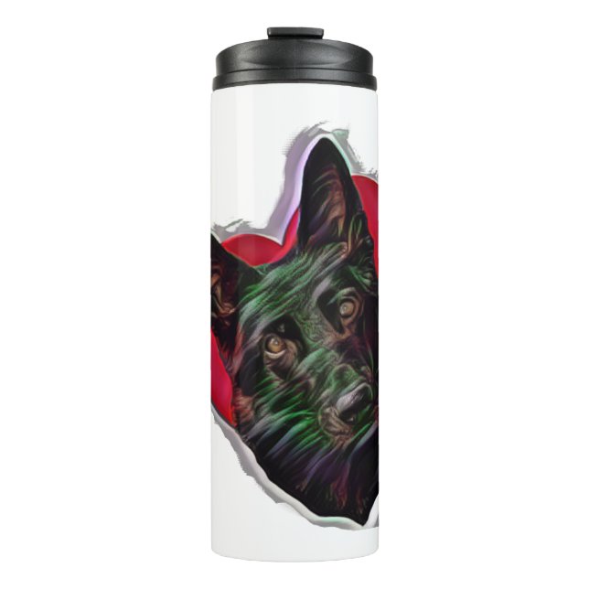 Black German Shepherd Heart Thermal Tumbler (Front)
