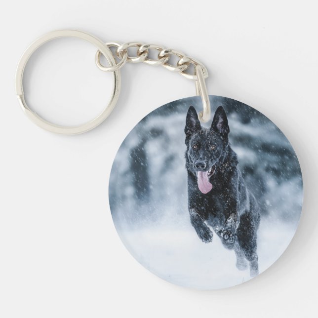 Black German Shepherd in snow Duvet Cover (Devant)