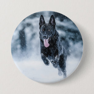 Black German Shepherd in snow Duvet Cover 3 Inch Round Button