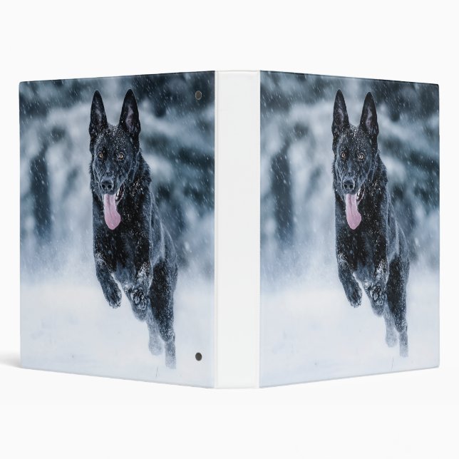 Black German Shepherd in snow Duvet Cover Binder (Background)