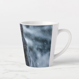 Black German Shepherd in snow Duvet Cover Latte Mug