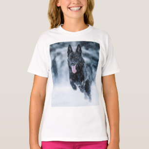 Black German Shepherd in snow Duvet Cover T-Shirt