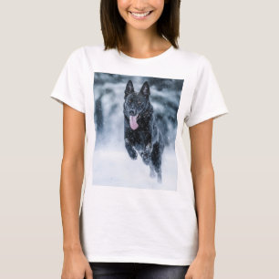 Black German Shepherd in snow Duvet Cover T-Shirt