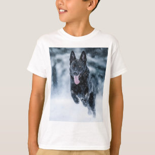 Black German Shepherd in snow Duvet Cover T-Shirt