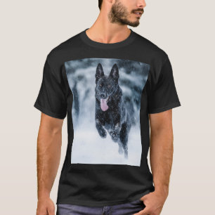 Black German Shepherd in snow Duvet Cover T-Shirt
