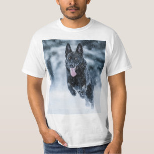 Black German Shepherd in snow Duvet Cover T-Shirt