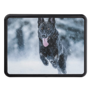 Black German Shepherd in snow Duvet Cover Trailer Hitch Cover