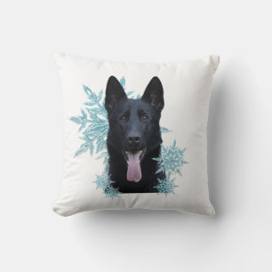 Black German Shepherd in the Snowflakes Throw Pillow