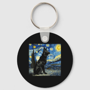 Black German Shepherd Night Sky Art Starry Art Keychain