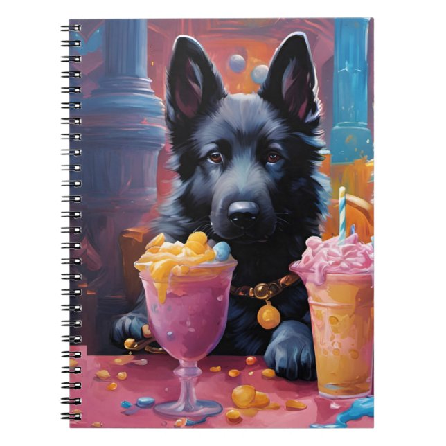 Black German Shepherd puppy, ice cream Notebook (Front)