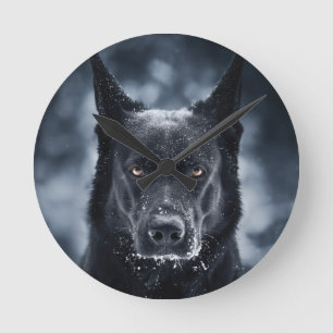 Black German Shepherd Round Clock