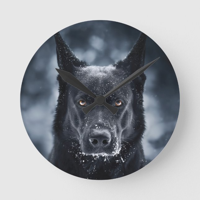 Black German Shepherd Round Clock (Front)
